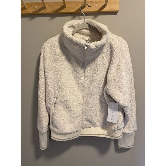 Athleta Tugga Sherpa Jacket Women's XL Beige Cropped Full Zip Fleece 486693 - Picture 1 of 6